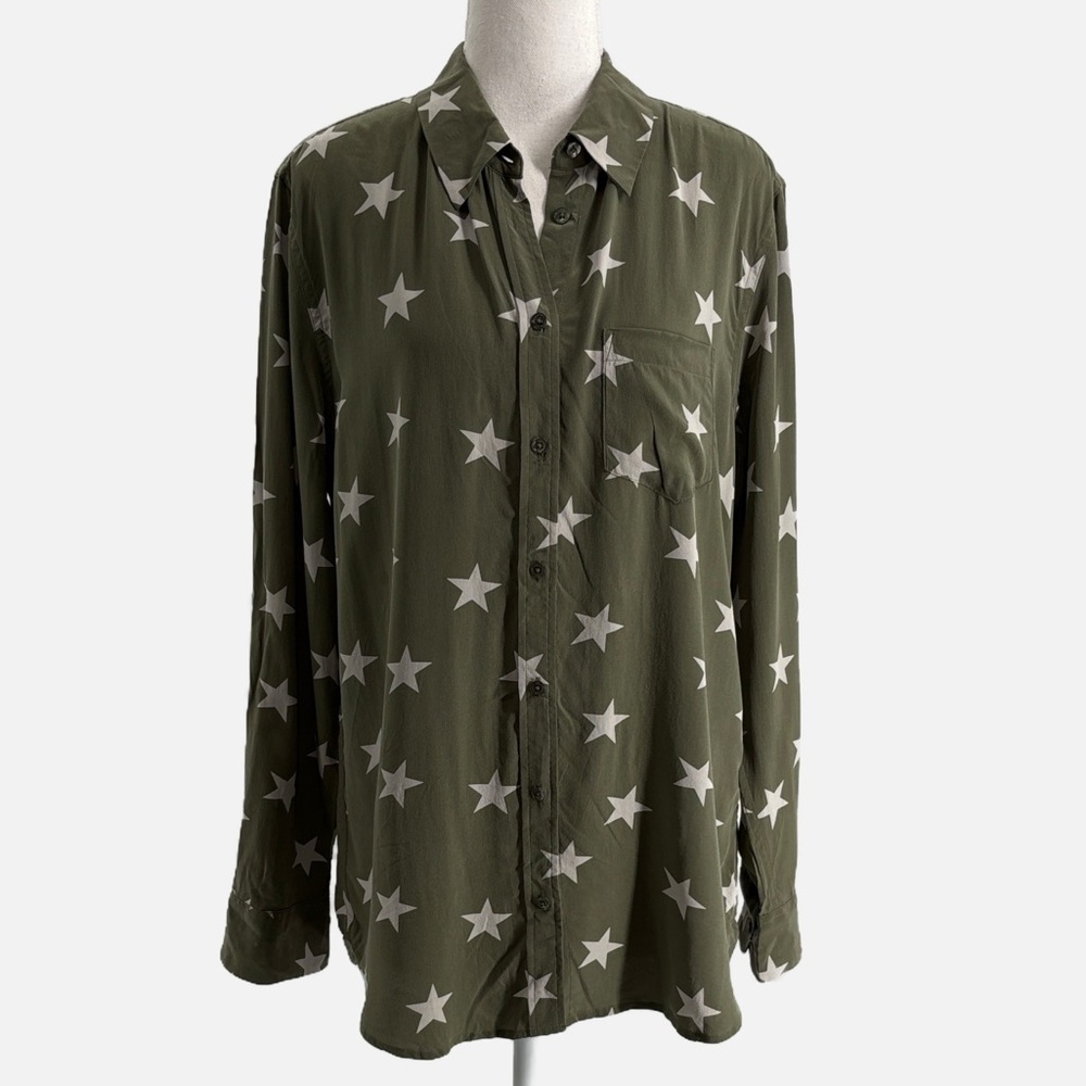 Equipment Femme 100% Silk Star Print Long Sleeve Button Front Blouse - Medium